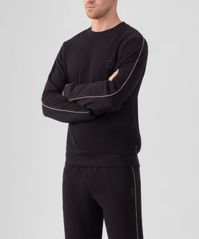 Sweatshirt en coton piqué avec passepoil: Noir
