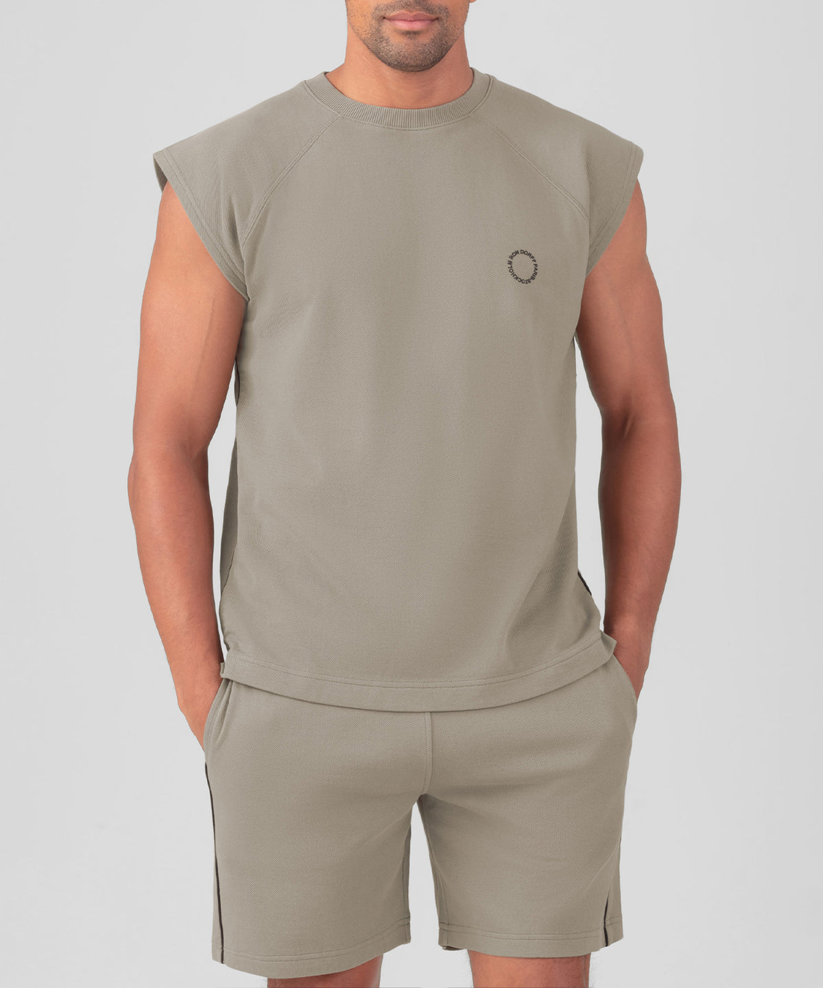 Sweatshirt sans manches en coton piqué avec passepoil: Beige foncé