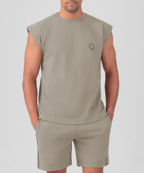 Sweatshirt sans manches en coton piqué avec passepoil: Beige foncé