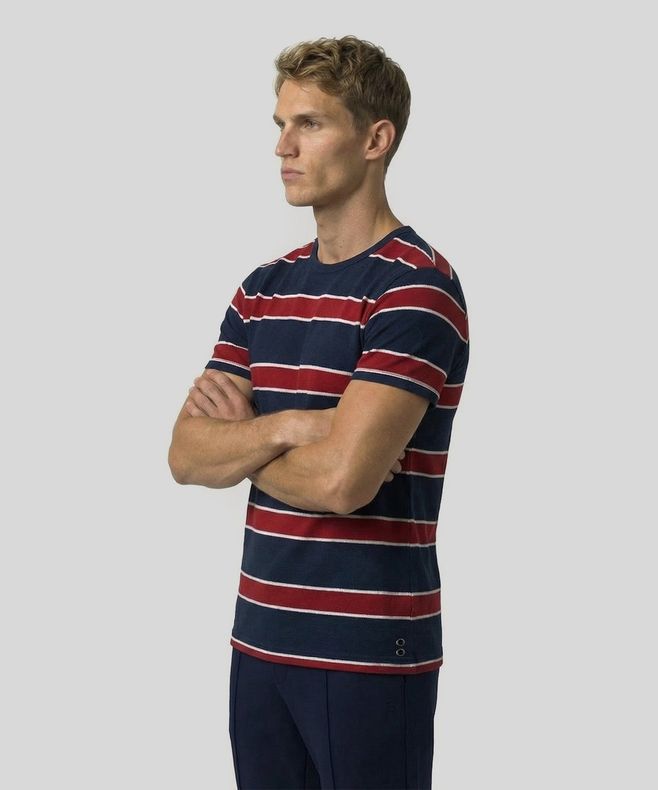 Baumwoll-Piqué-T-Shirt Eyelet Edition mit Streifen: Marineblau