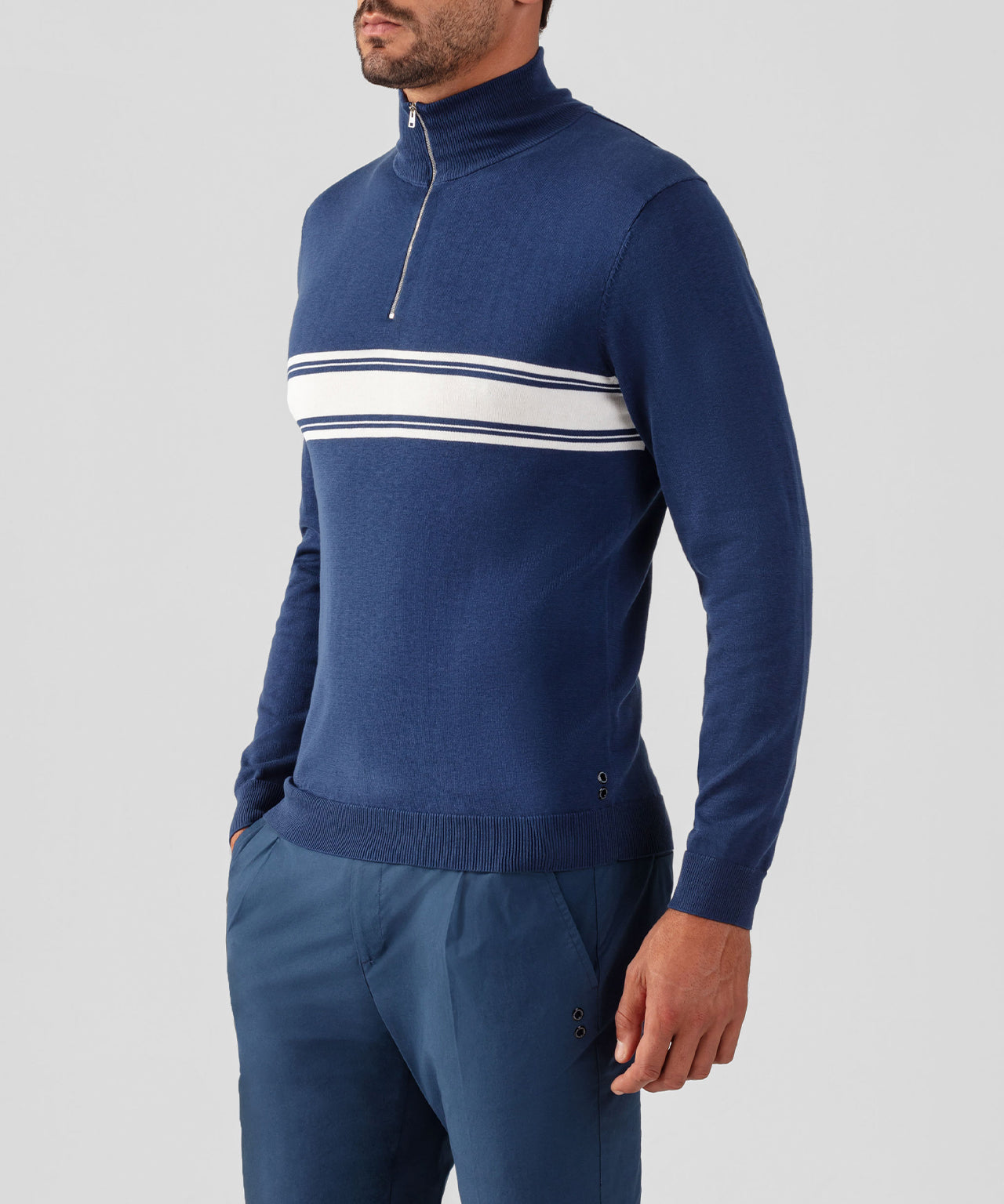 Polo à manches longues en coton soie: Bleu foncé