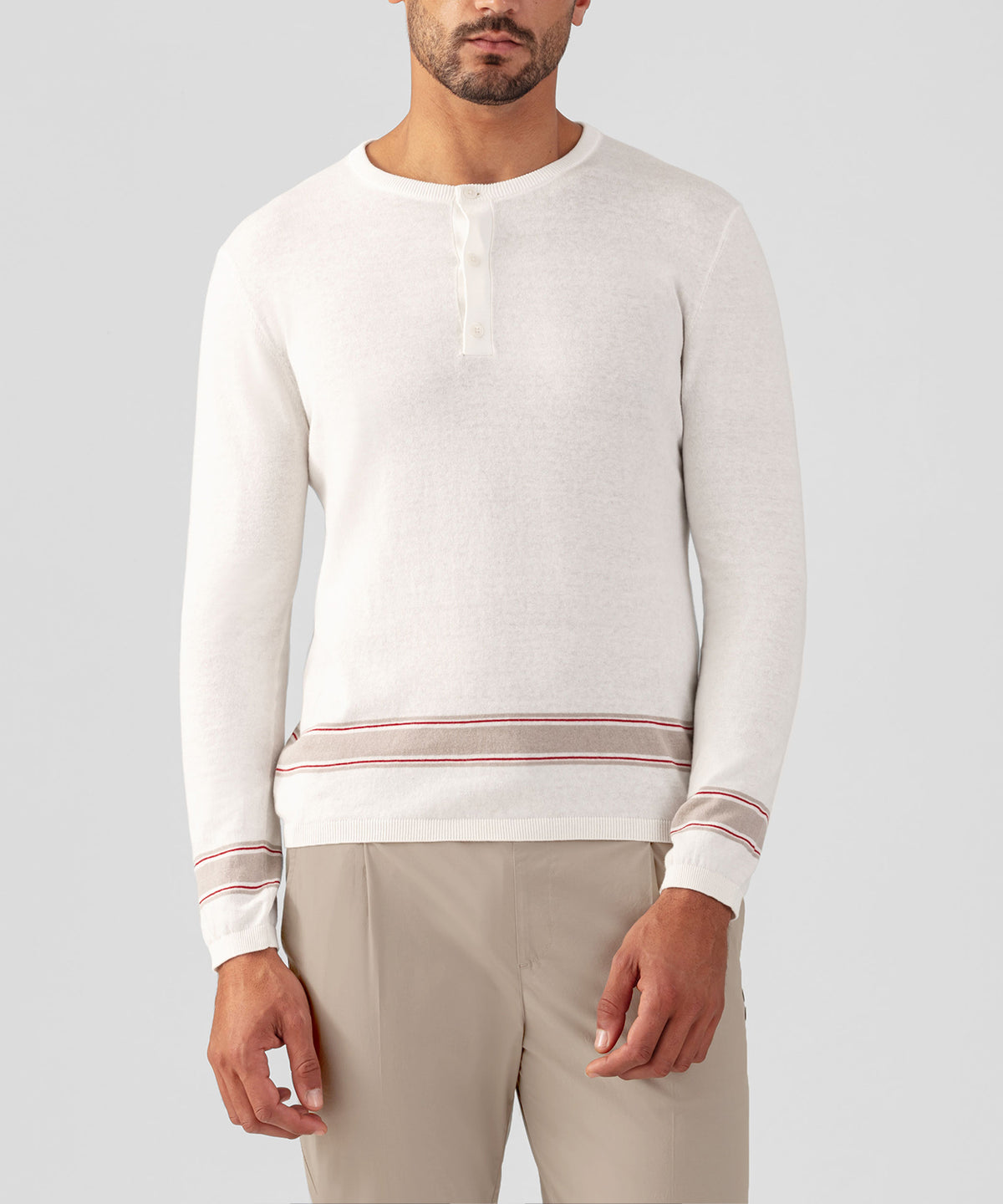 Pull col henley en coton lin: Écru