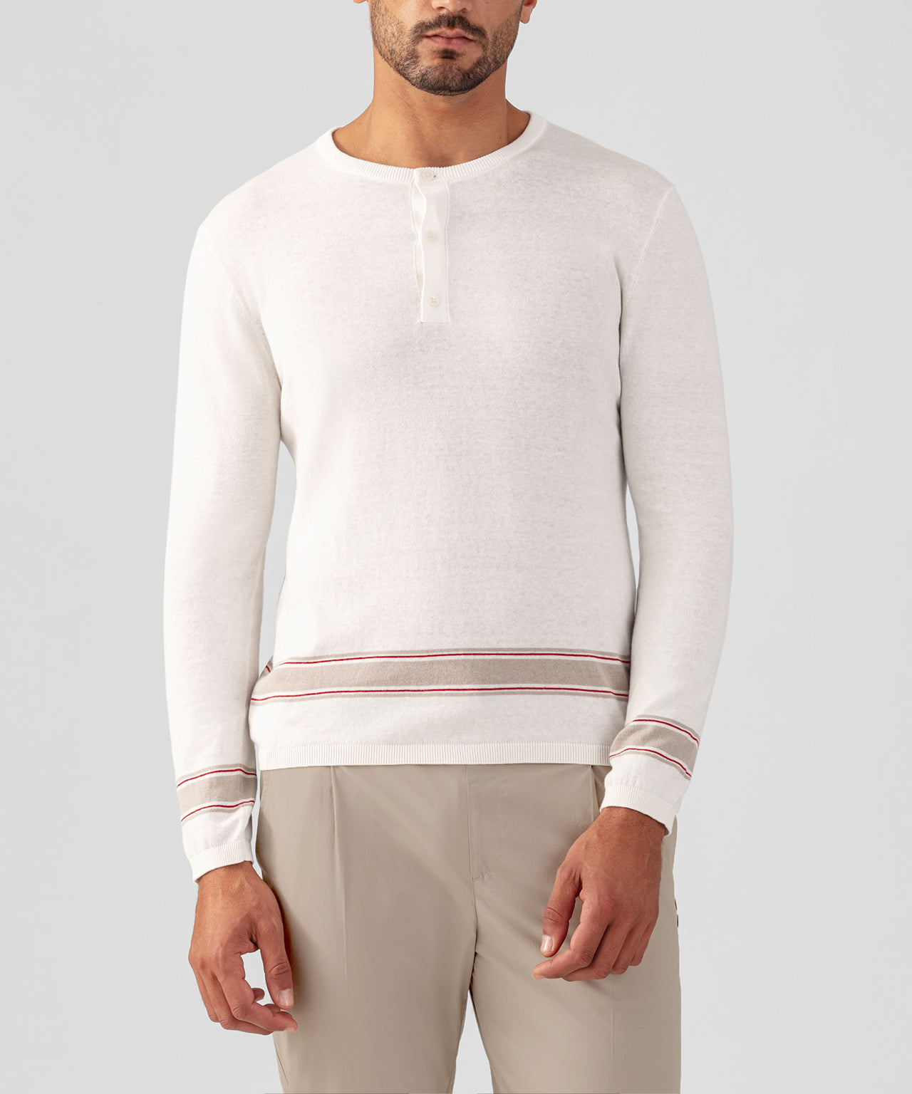 Pull col henley en coton lin: Écru