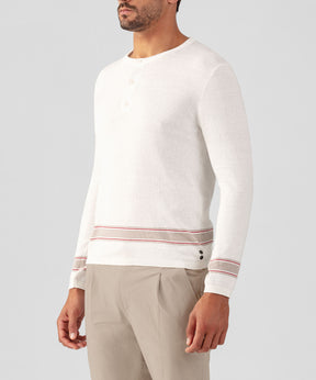 Pull col henley en coton lin: Écru