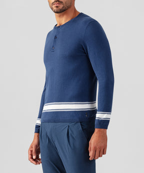 Pull col henley en coton lin: Bleu foncé