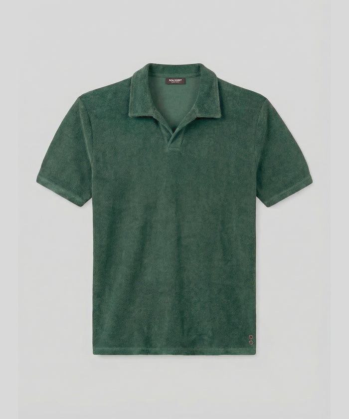 Polo col V en coton terry: Vert court