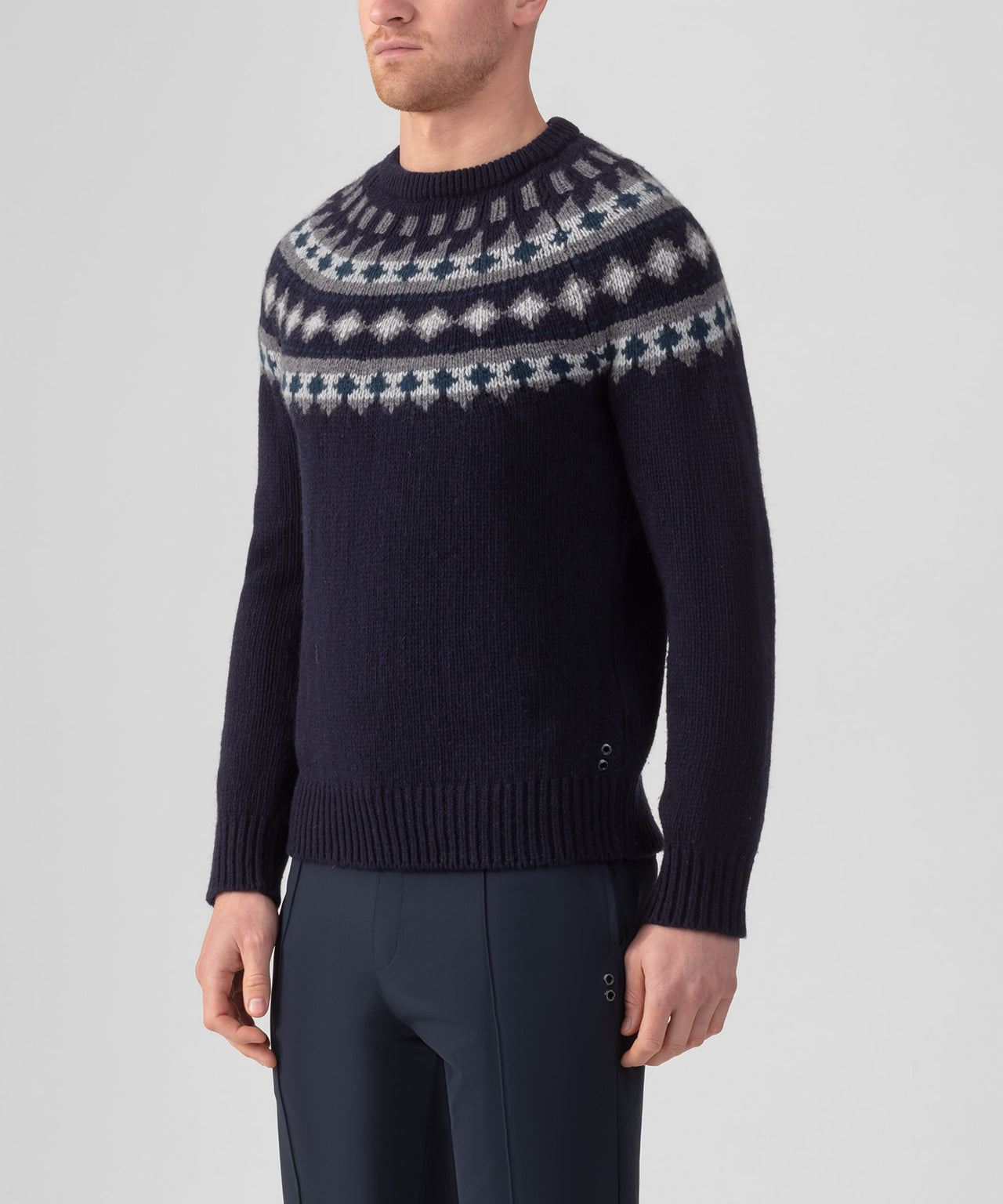Wool Cashmere Sweater w. Nordic Pattern: Navy