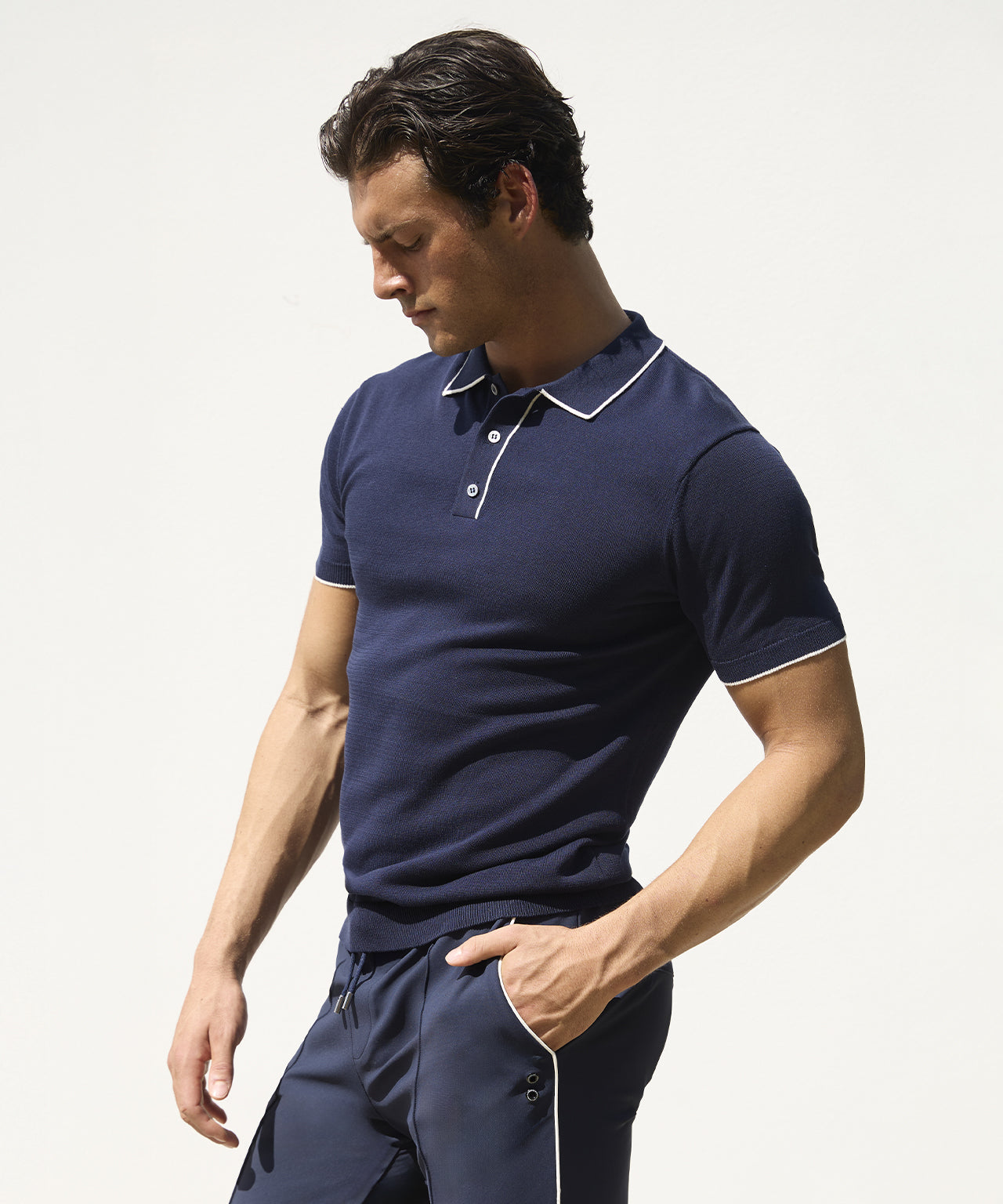 Polo en coton soie: Bleu marine