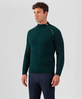 Wool Cashmere Telemark Sweater w Zip: Green Night