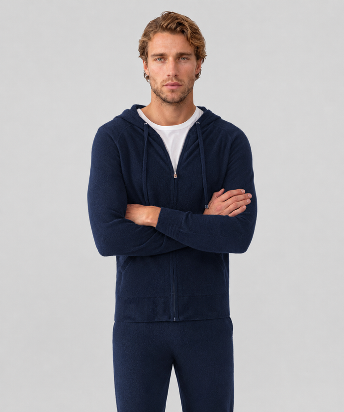 Cashmere Zipped Hoodie: Navy