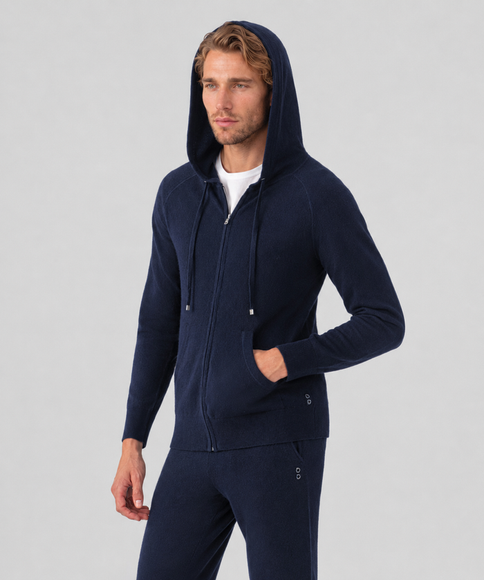 Cashmere Zipped Hoodie: Navy