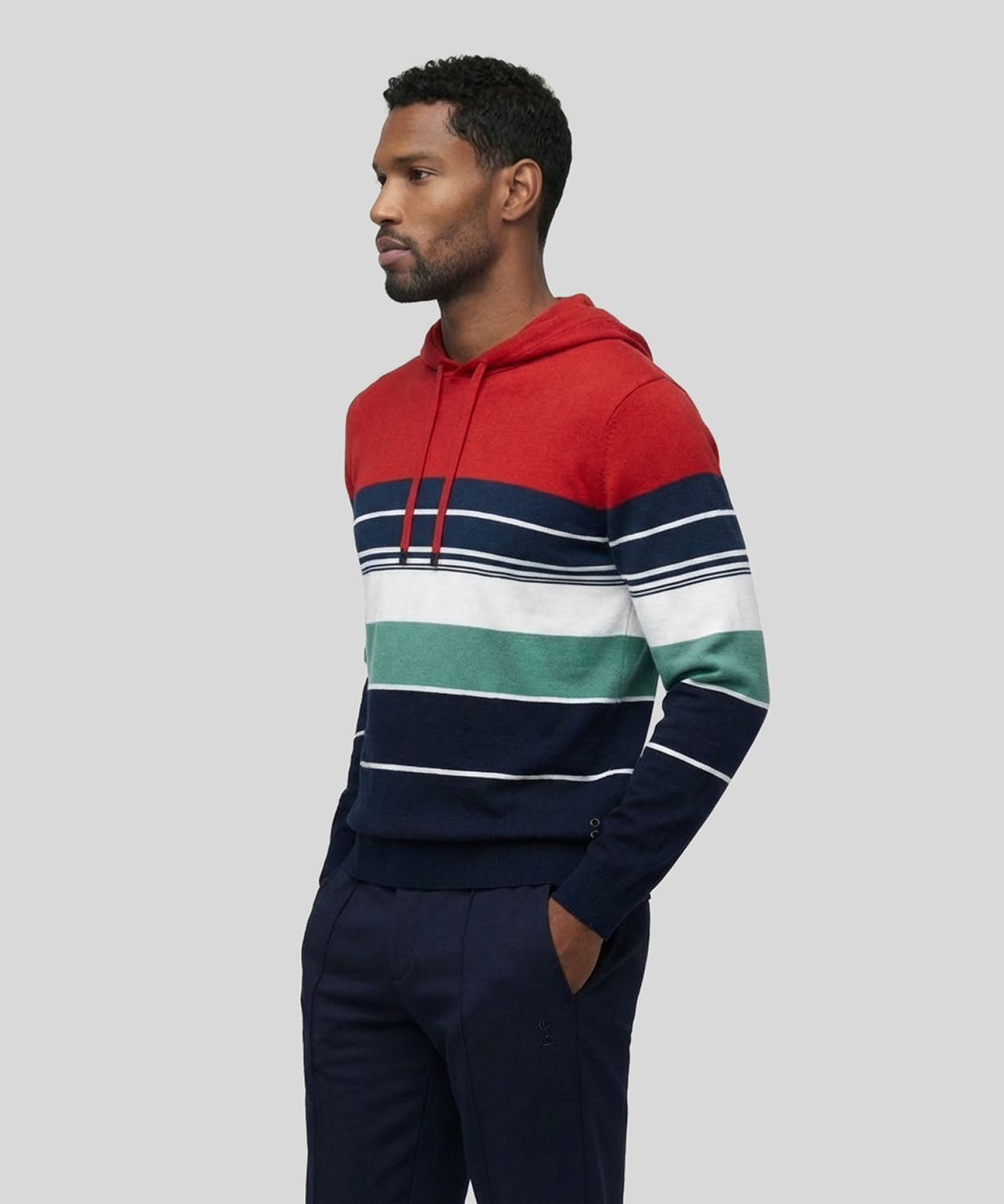 Pull à capuche en coton à rayures rétro: Rouge choc