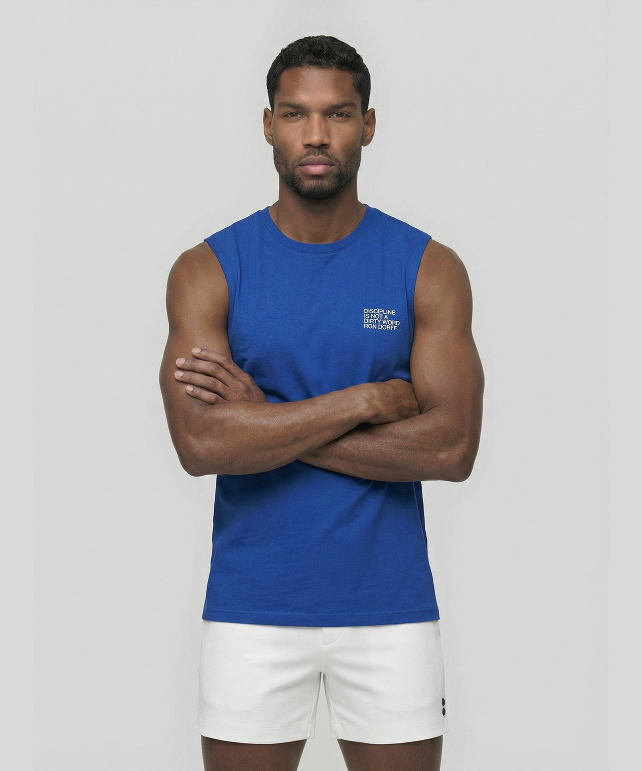 Ärmelloses T-Shirt aus Bio-Baumwolle "DISCIPLINE": Blau