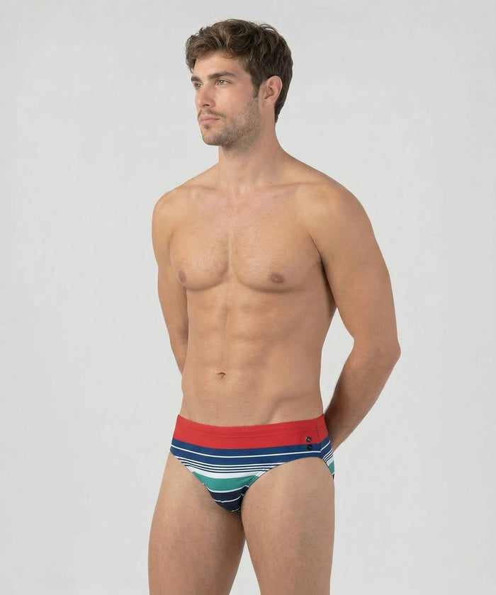 Slip de bain à rayures rétro: Rouge choc