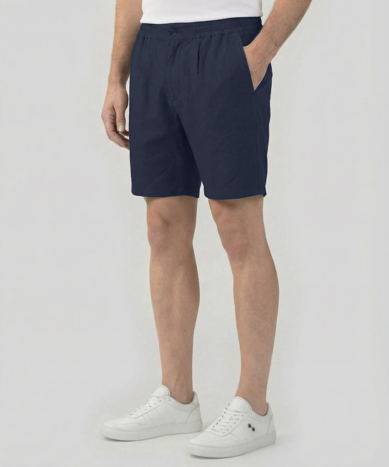Cotton Linen Shorts: Navy