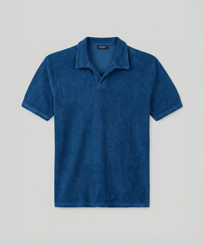 Polo col V en coton terry: Bleu