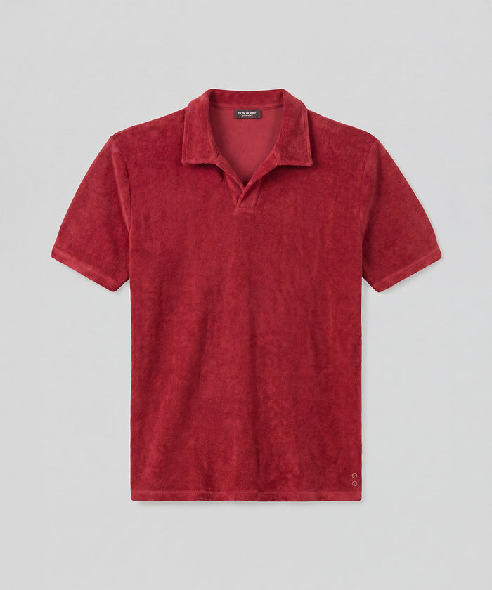 Cotton Terry V Neck Polo: Rot