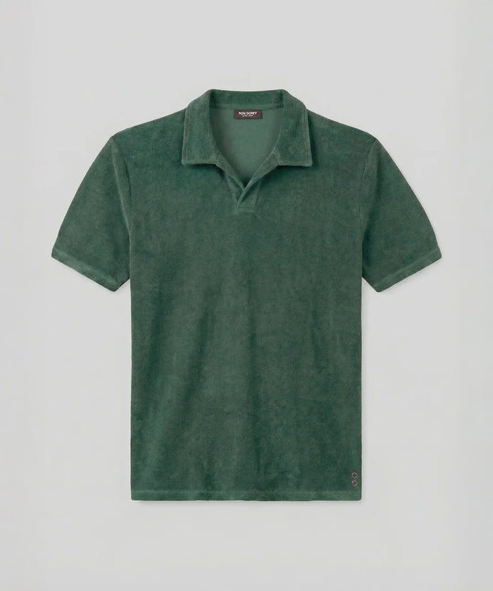 Polo col V en coton terry: Vert court
