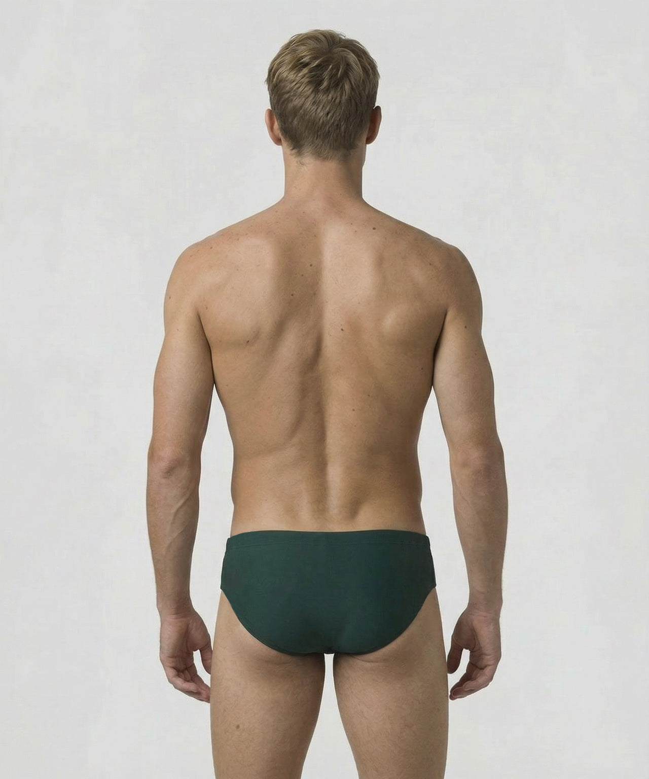 Swim Briefs w. Placed Vertical Thin Stripes: Court Green