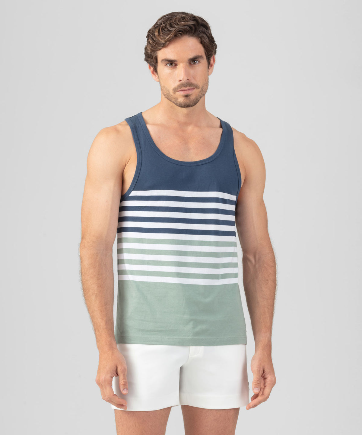 Organic Cotton Tank Top w. Stripes: Deep Ocean