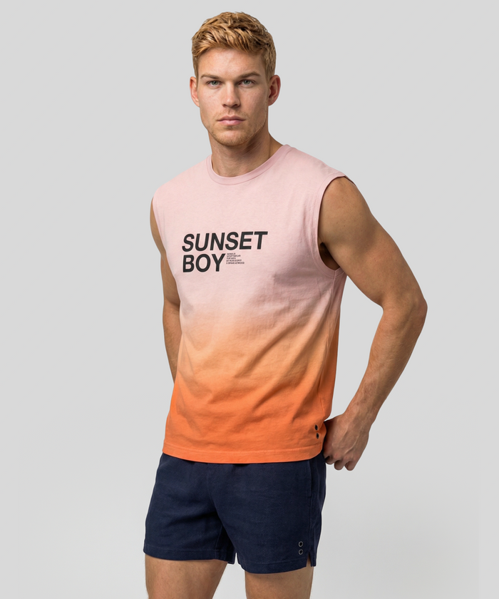 T-shirt sans manches en coton bio "SUNSET BOY": Orange sunset