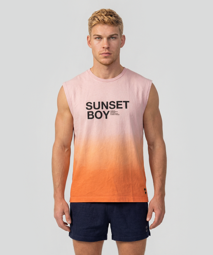 T-shirt sans manches en coton bio "SUNSET BOY": Orange sunset