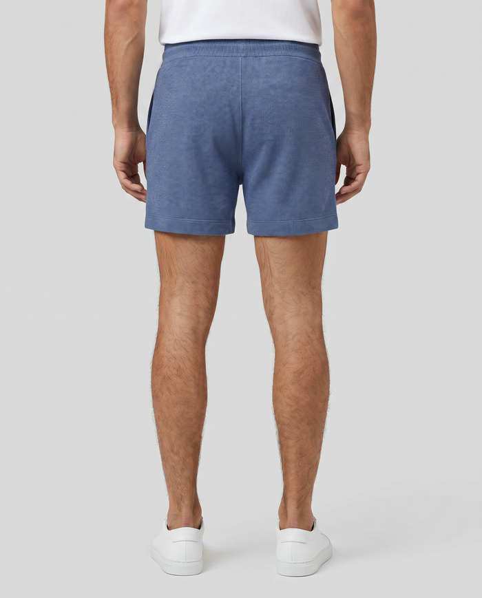 Short en coton-cachemire piqué: Bleu chiné