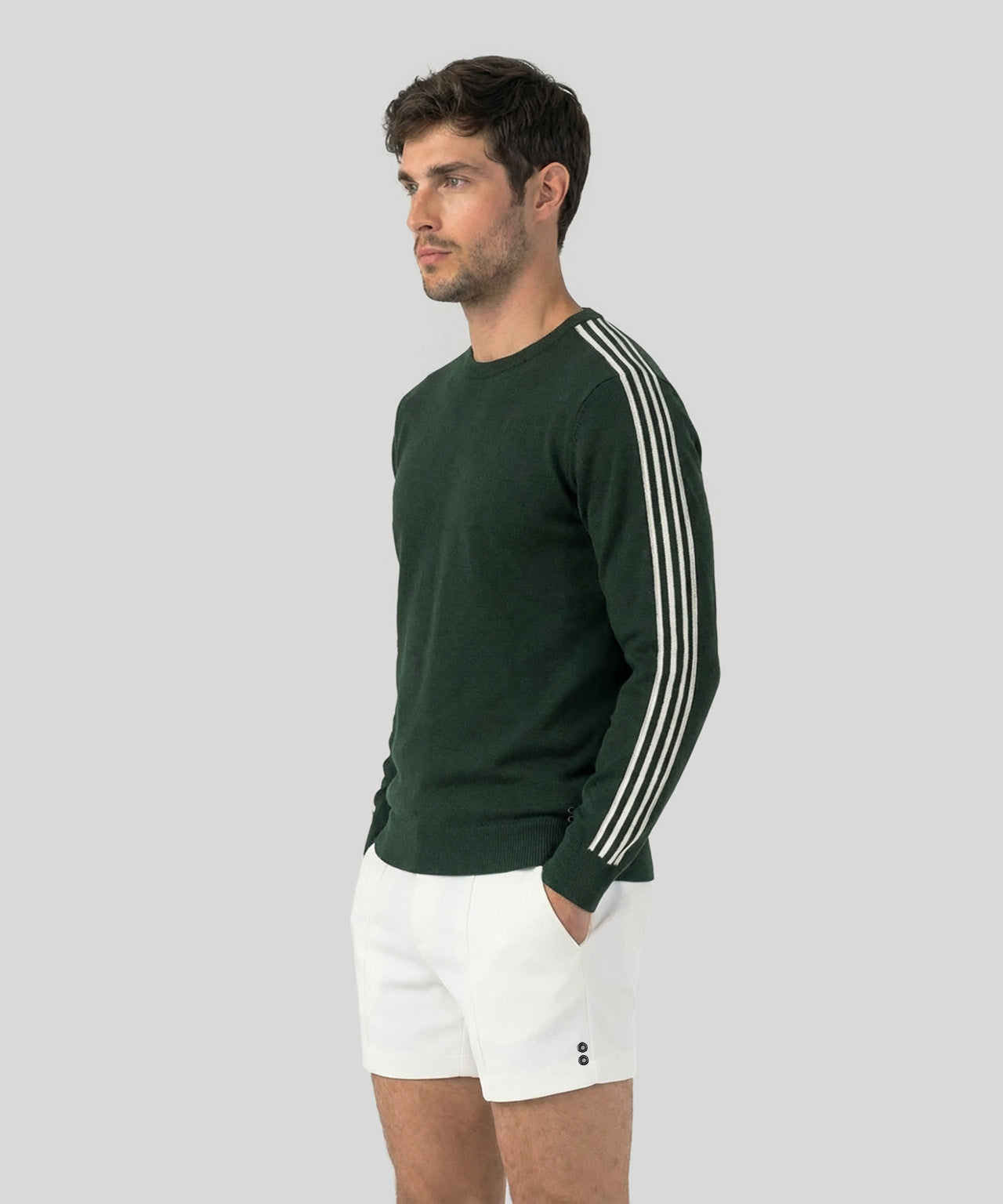 Wool Cotton Sweater w. Lines: Court Green