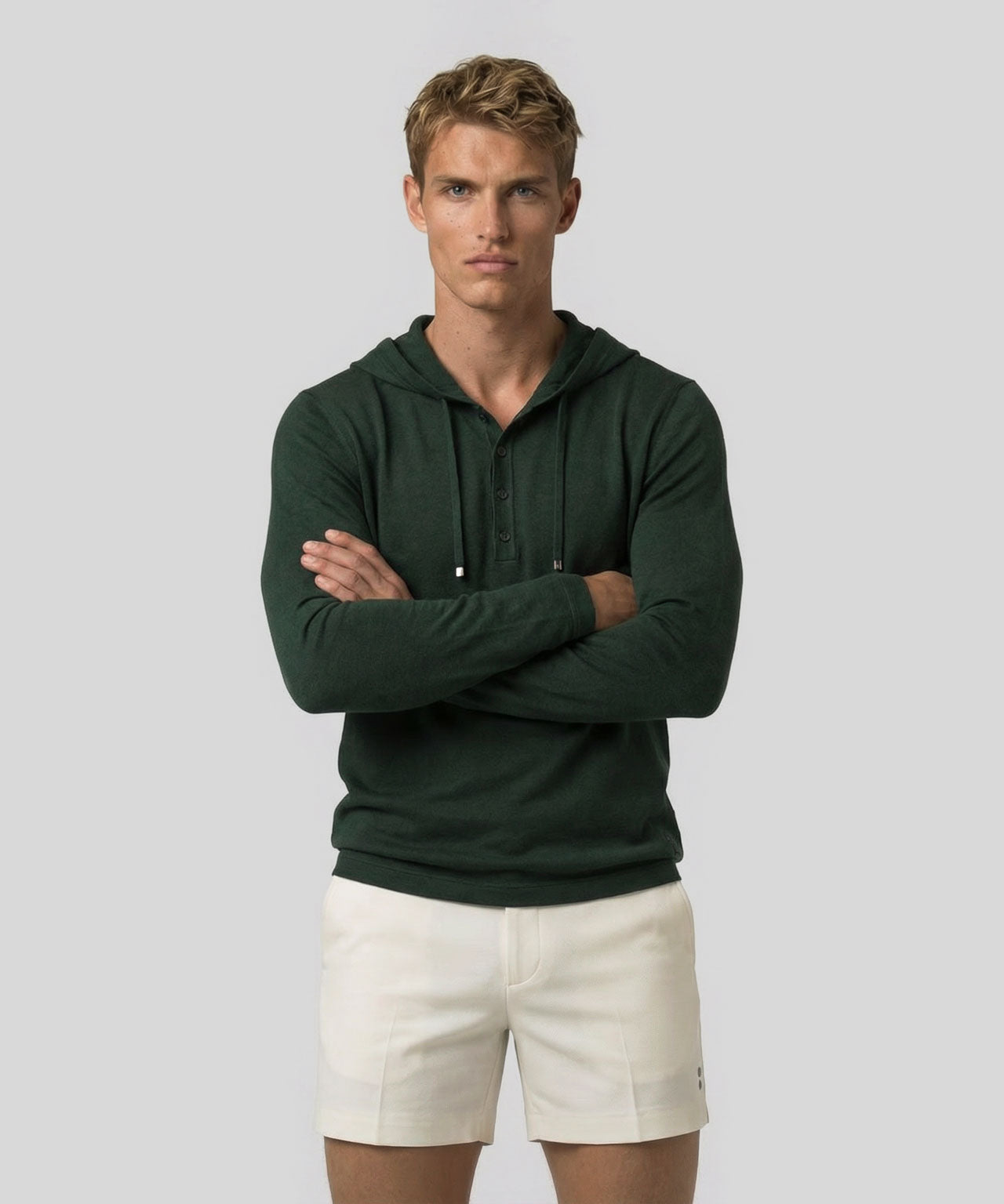Pull fin à capuche en coton soie: Vert court