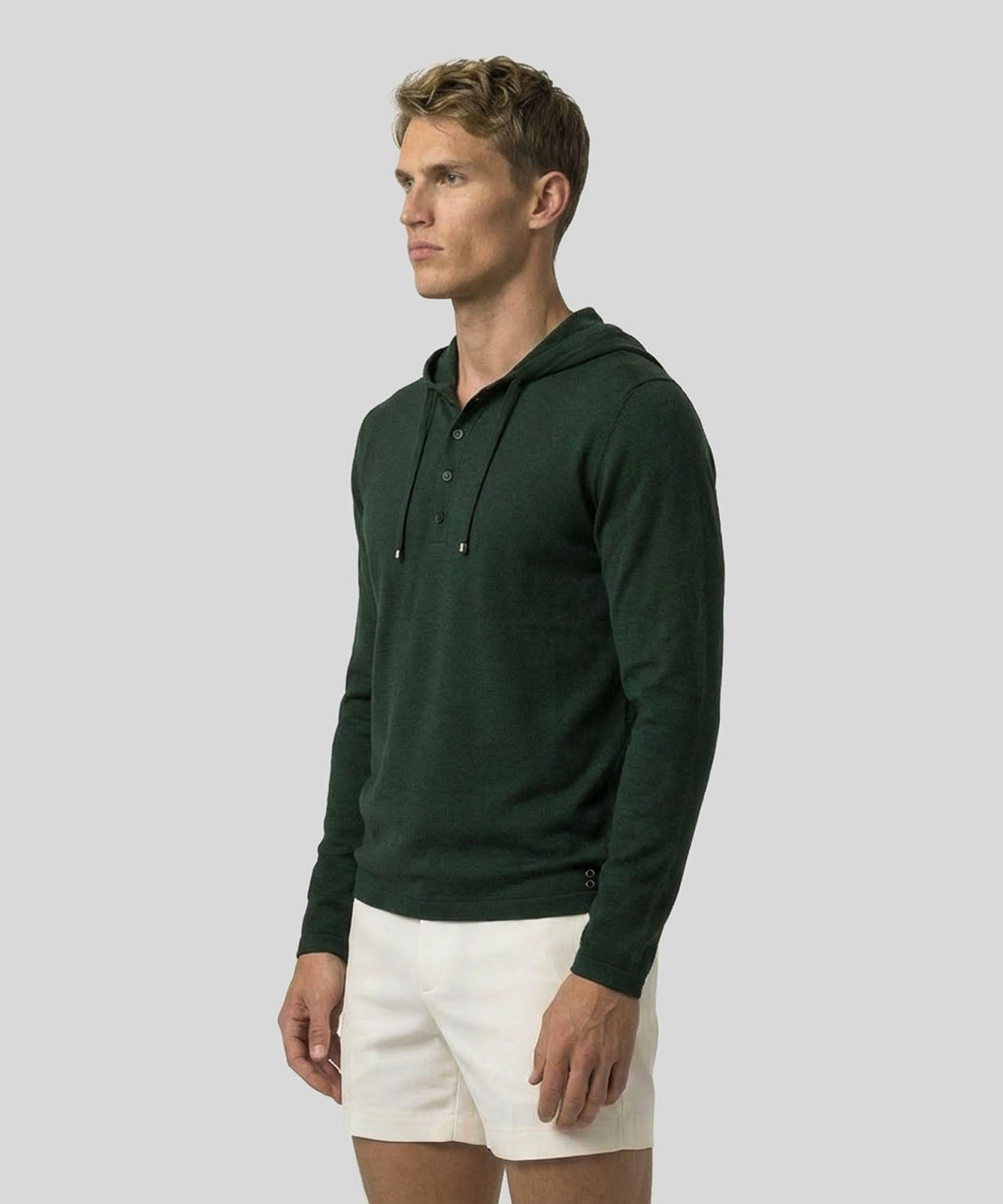 Pull fin à capuche en coton soie: Vert court
