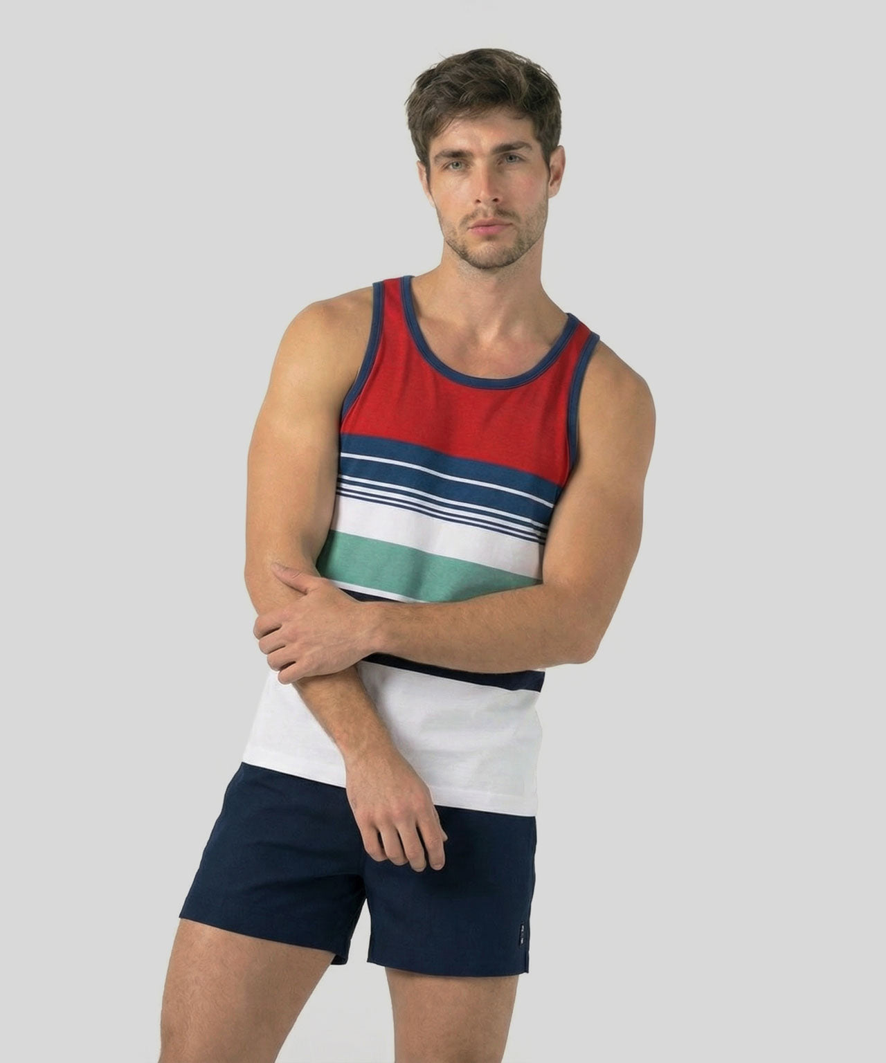 Débardeur en coton bio à rayures rétro: Rouge choc