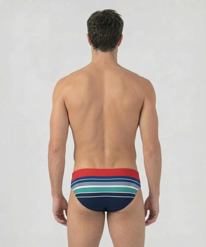 Slip de bain à rayures rétro: Rouge choc