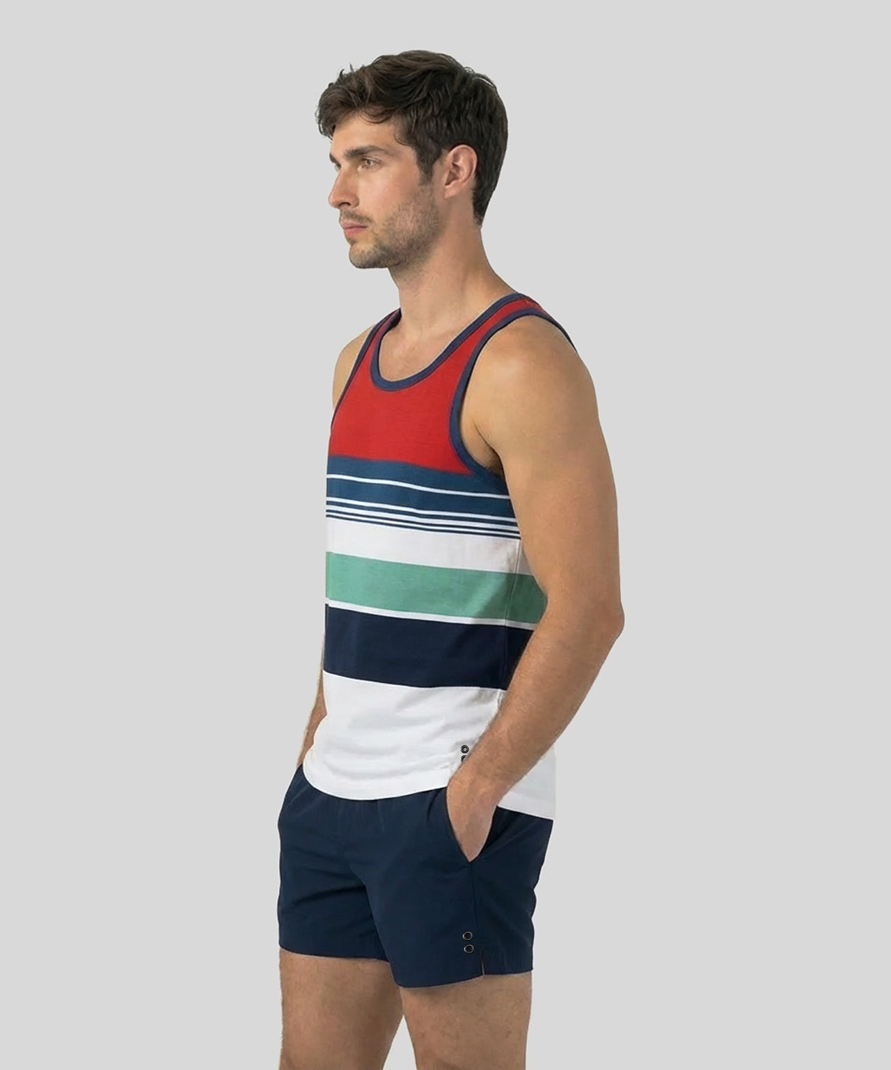 Organic Cotton Tank Top w. Retro Stripes: Shocking Red