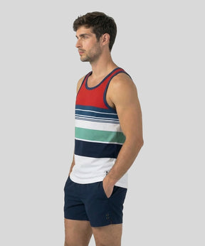 Organic Cotton Tank Top w. Retro Stripes: Shocking Red