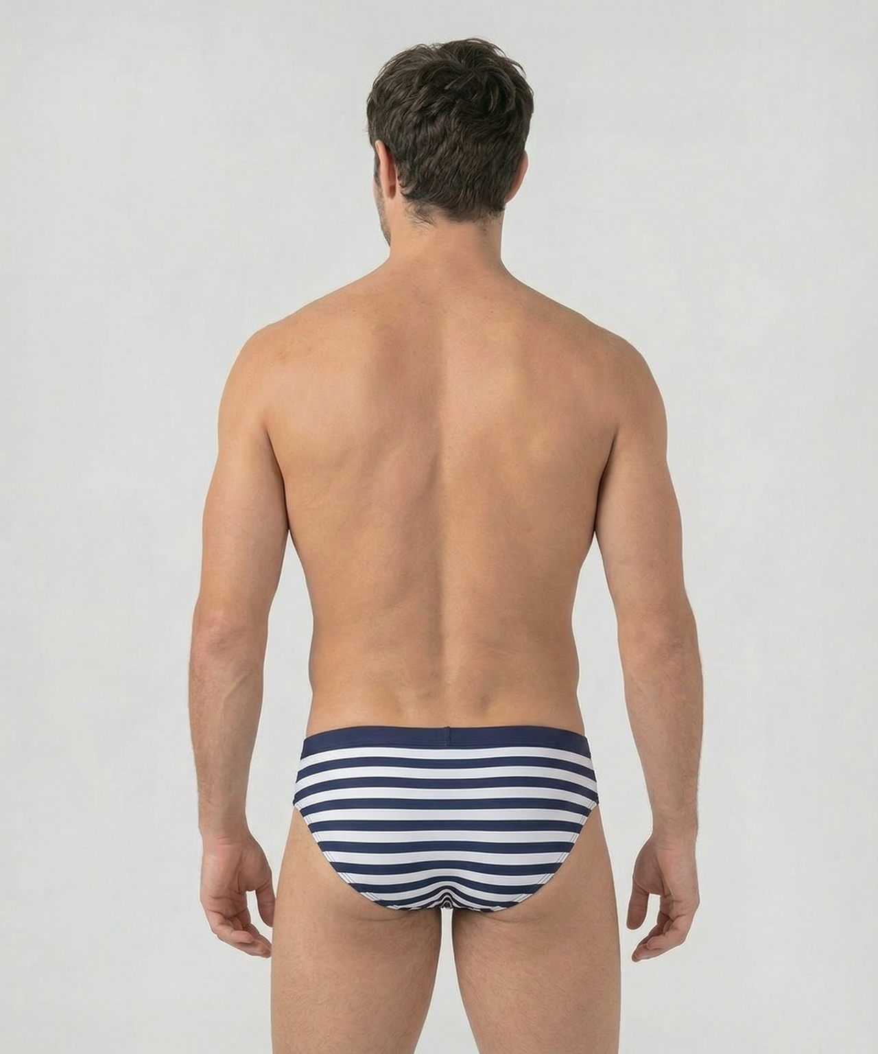 Badehose Querstreifen mit Bund: Marineblau/Weiß
