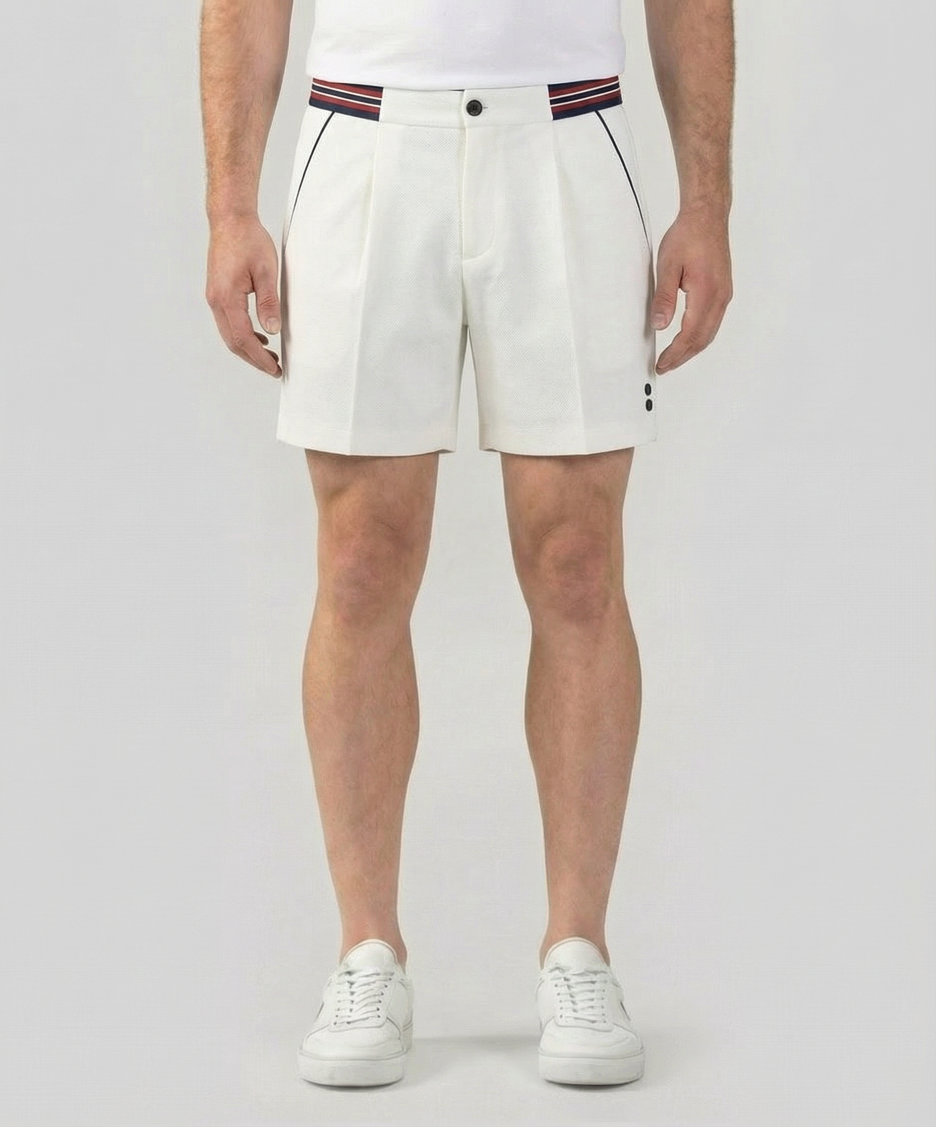 RD Tennis Short avec ceinture rayée: Écru