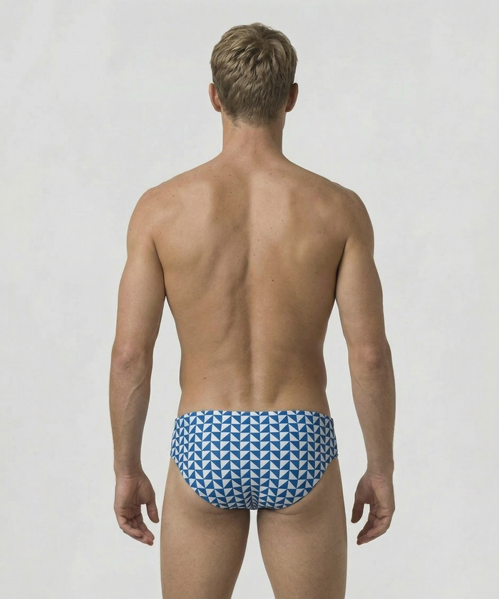 Swim Briefs w. Geometric Pattern: Bleu