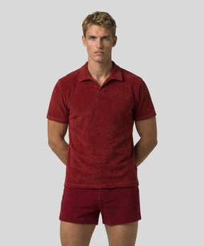 Polo col V en coton terry: Rouge