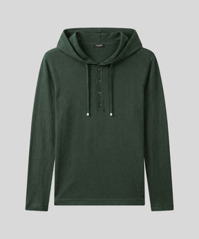Pull fin à capuche en coton soie: Vert court