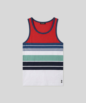 Organic Cotton Tank Top w. Retro Stripes: Shocking Red