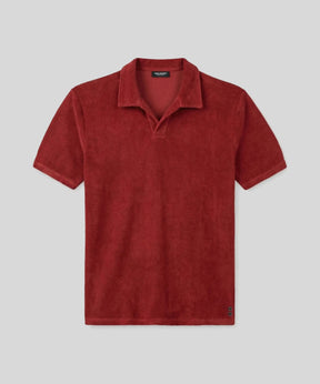 Polo col V en coton terry: Rouge