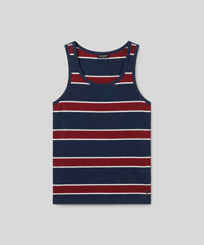 Cotton Piqué Tank Top w. Stripes: Navy
