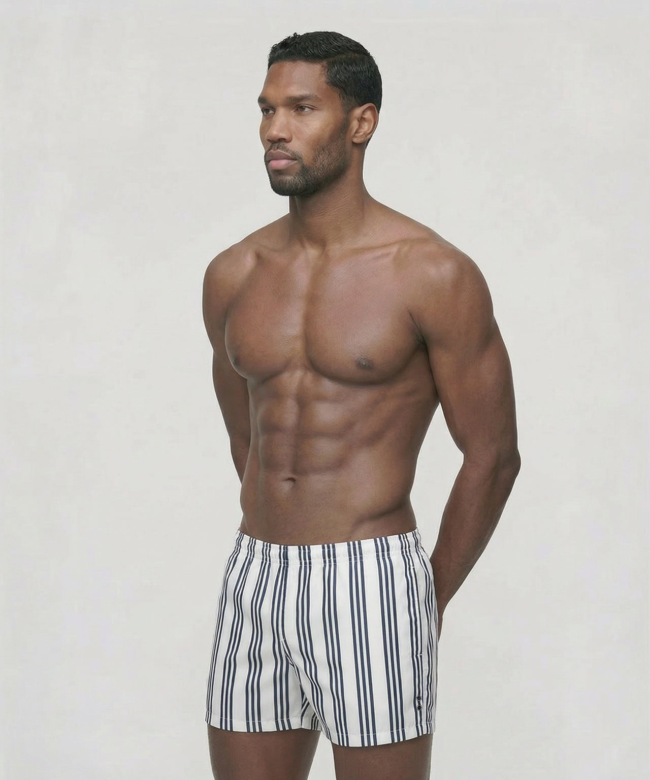 Swim Shorts w. Vertical Thin Stripes: White