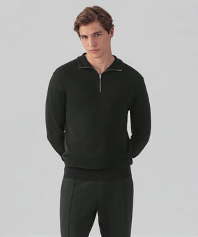 Cotton Silk RD Polo Long Sleeve: Black