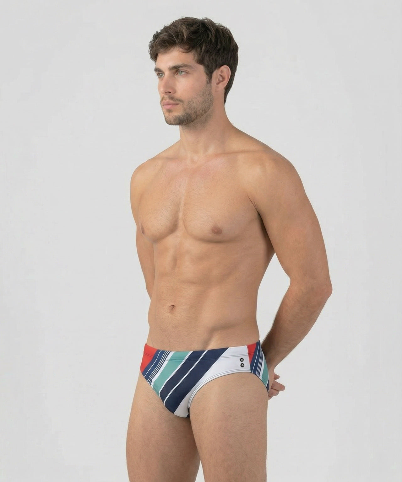 Slip de bain slim à rayures rétro: Rouge choc