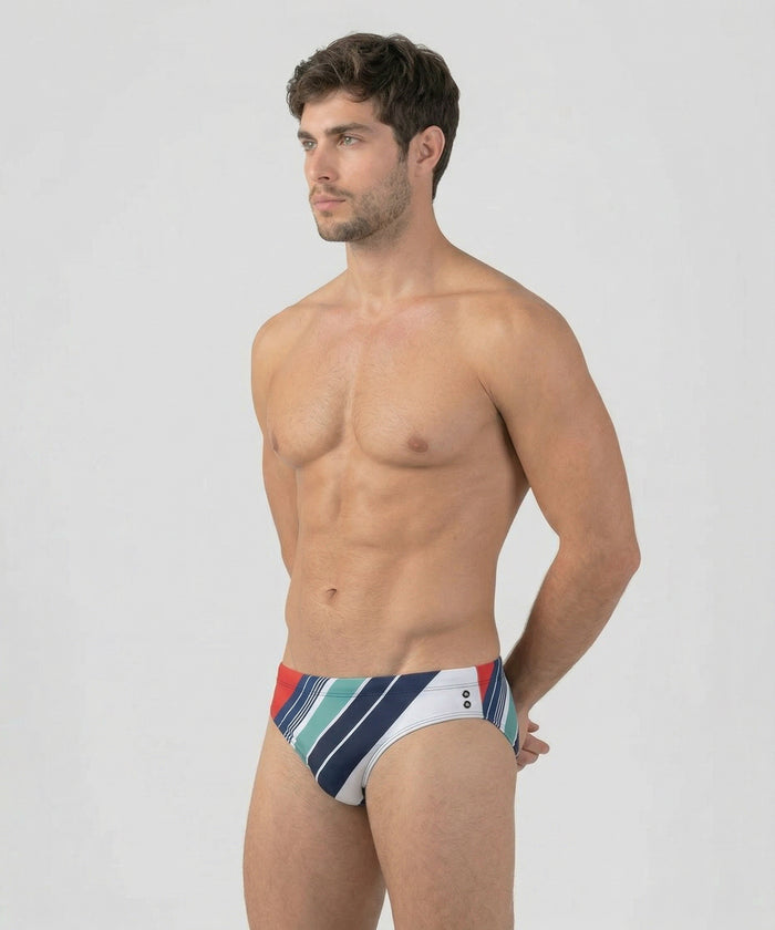 Enganliegende Badehose mit Retro-Streifen: Knallrot