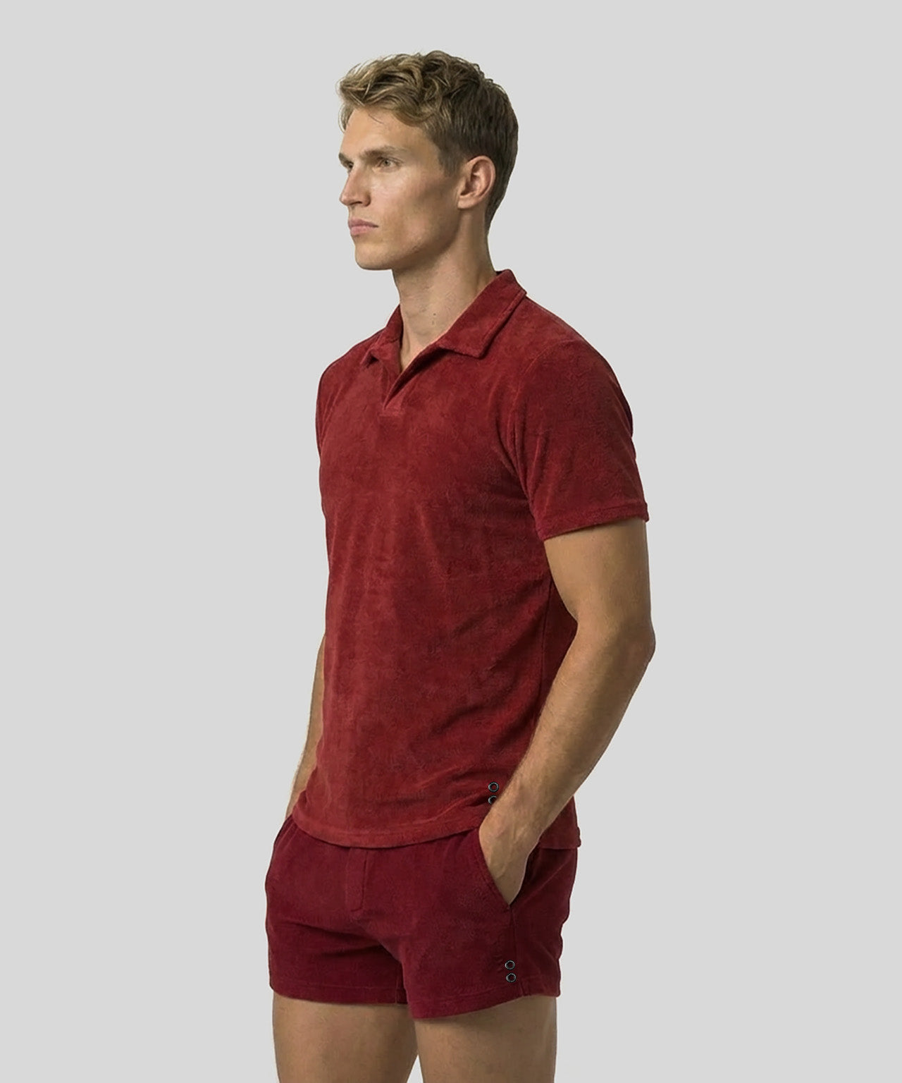 Polo col V en coton terry: Rouge