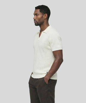 Knitted V Neck Polo: Off White