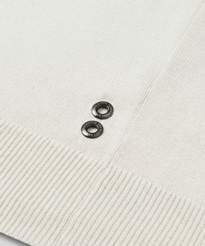 Cotton-Silk Zip Collar Polo w. Stripes: Off White