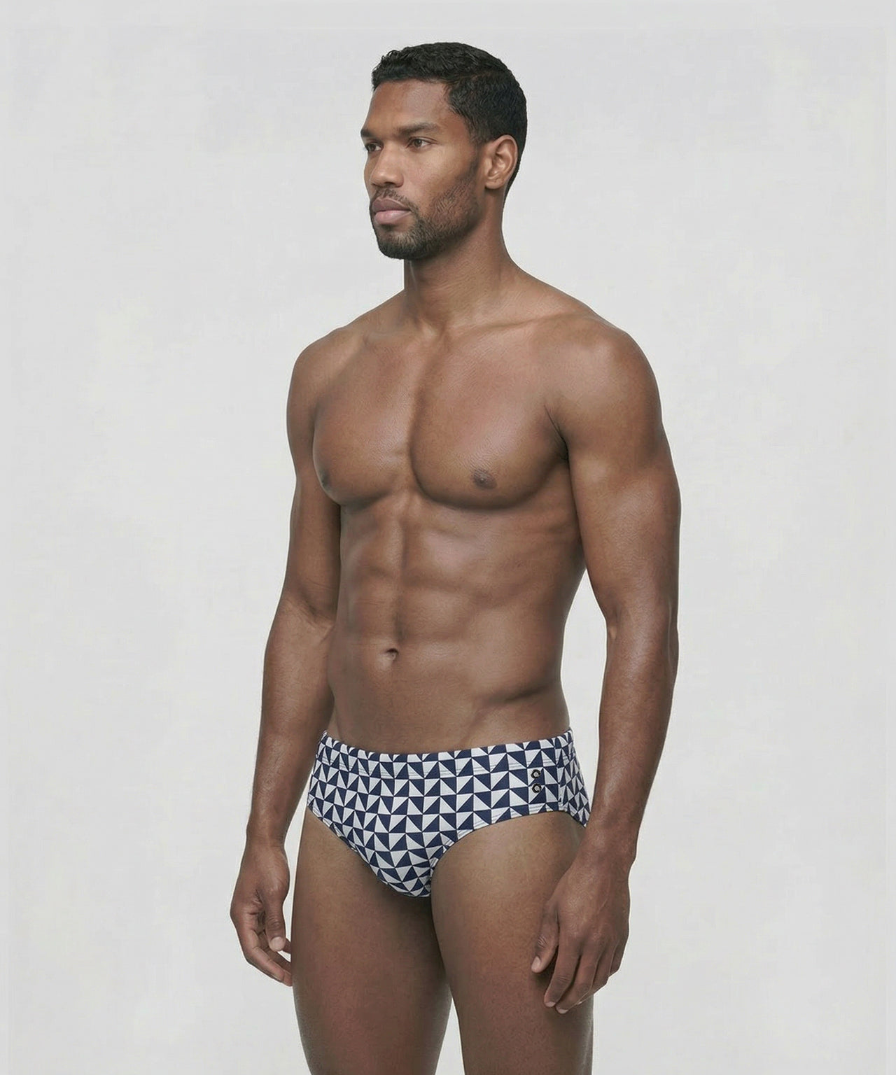 Slip de bain à motif géométrique: Bleu marine